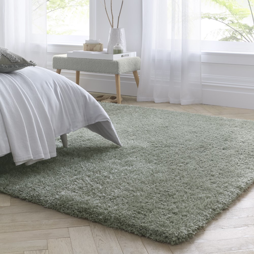 Chicago Shaggy Modern Plain Rugs in Sage Green